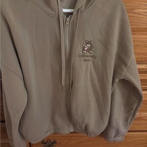 Brown Hoodie with Bear Embroidery
